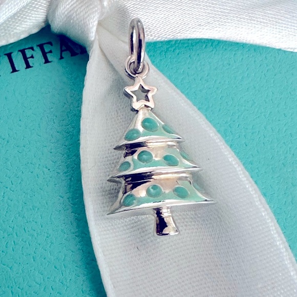 New - never worn Tiffany & Co NEW Christmas Tree Charm SS Blue Enamel - Picture 2 of 8